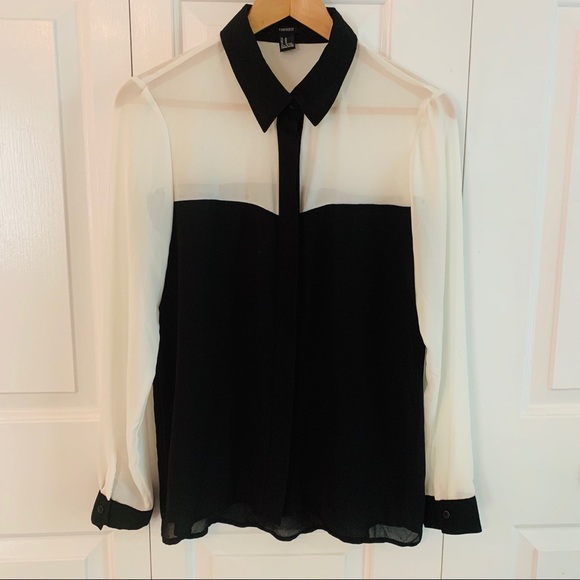 Forever 21 Tops - Forever 21 Sheer Black and White Blouse, Size M